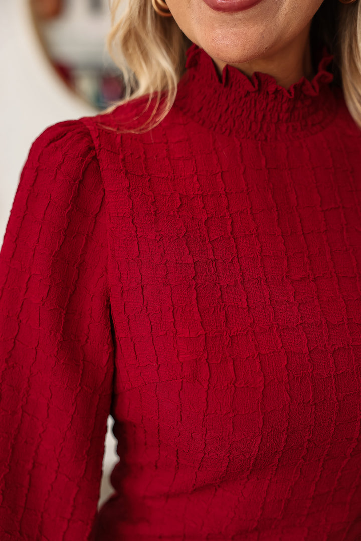 Textured Mini Dress - Red