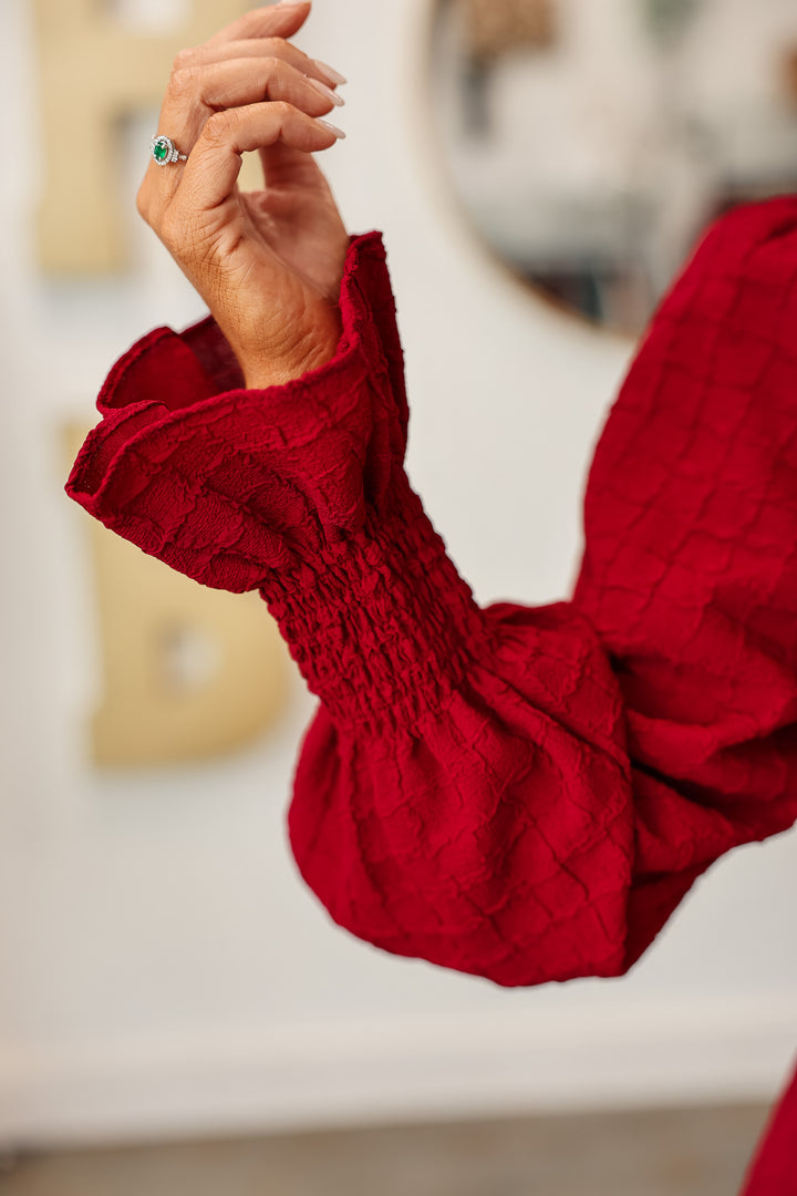 Textured Mini Dress - Red