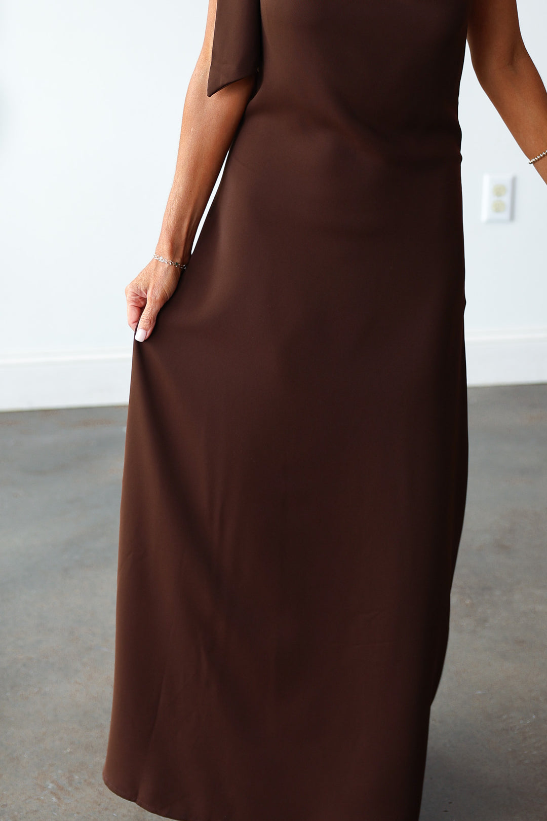 Tie Shoulder Maxi Dress - Brown