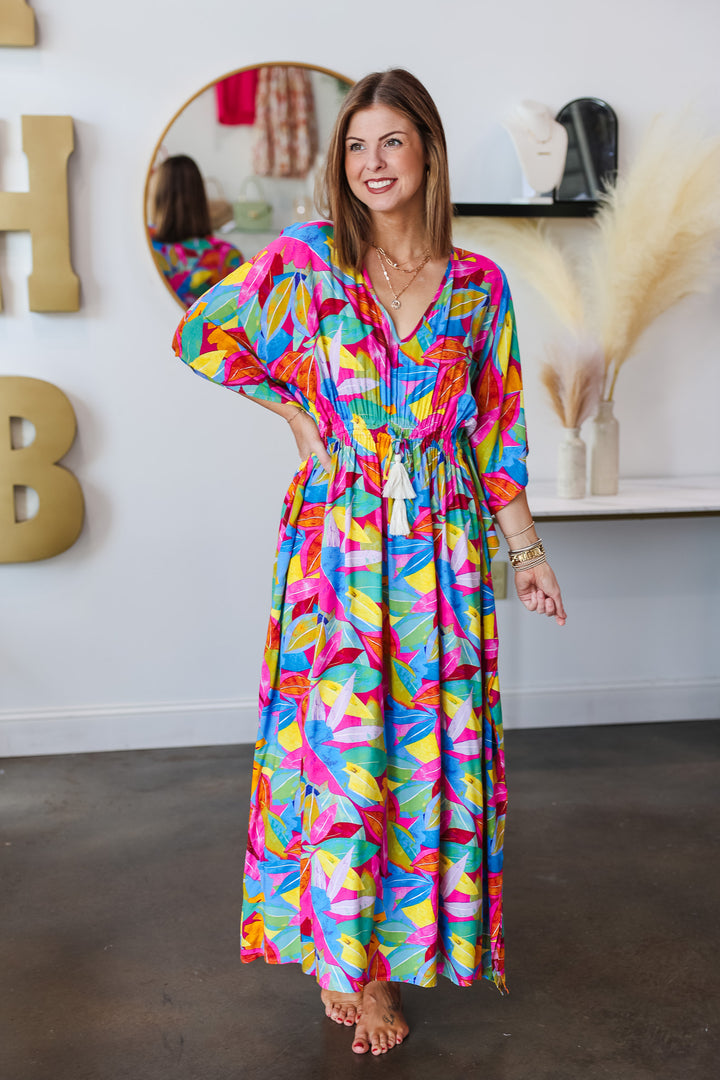 Tropical Print Kaftan Dress