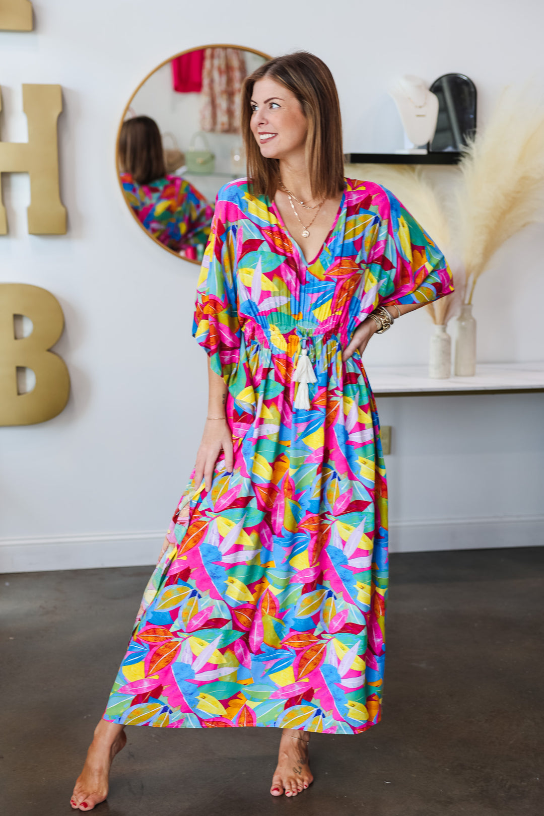 Tropical Print Kaftan Dress