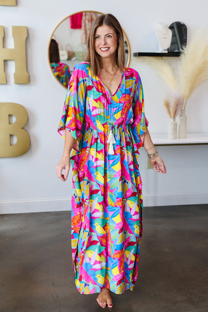 Tropical Print Kaftan Dress