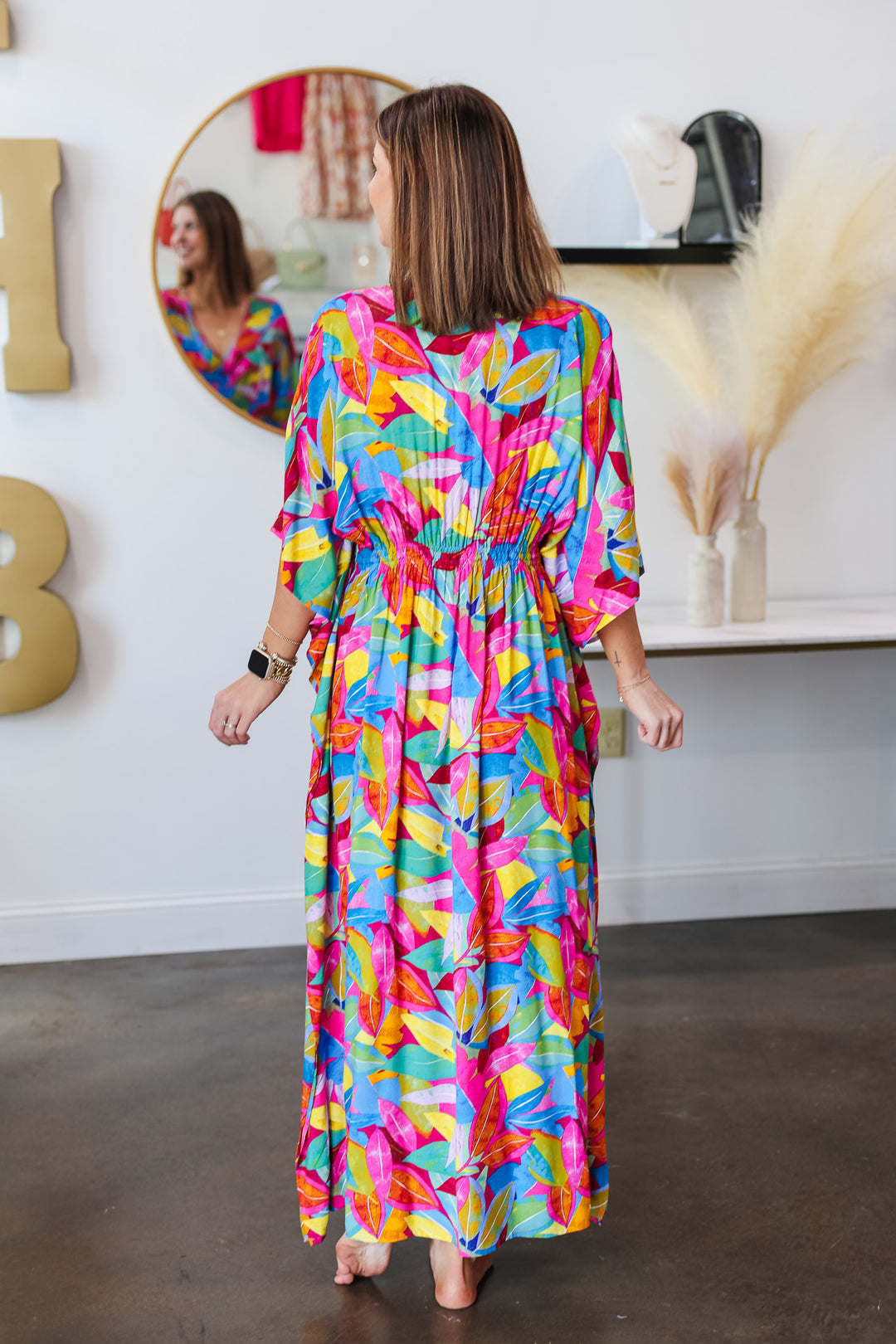 Tropical Print Kaftan Dress