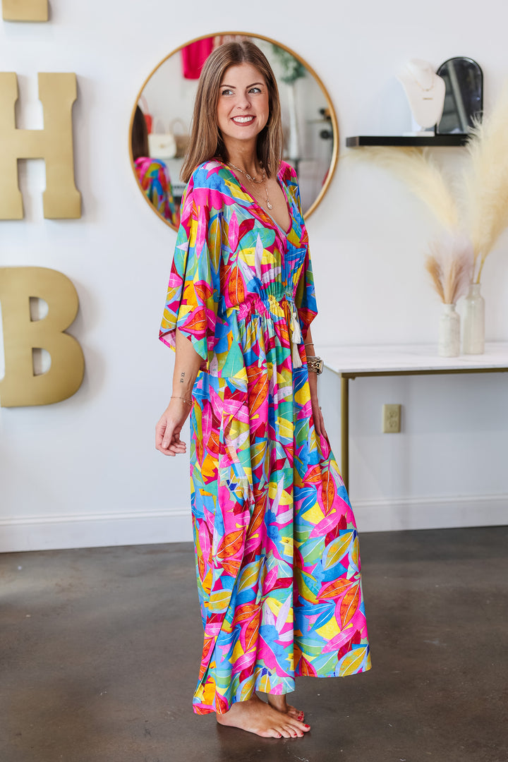 Tropical Print Kaftan Dress