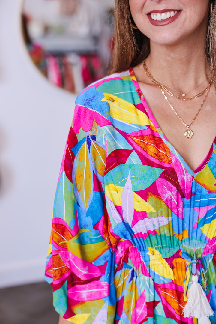 Tropical Print Kaftan Dress