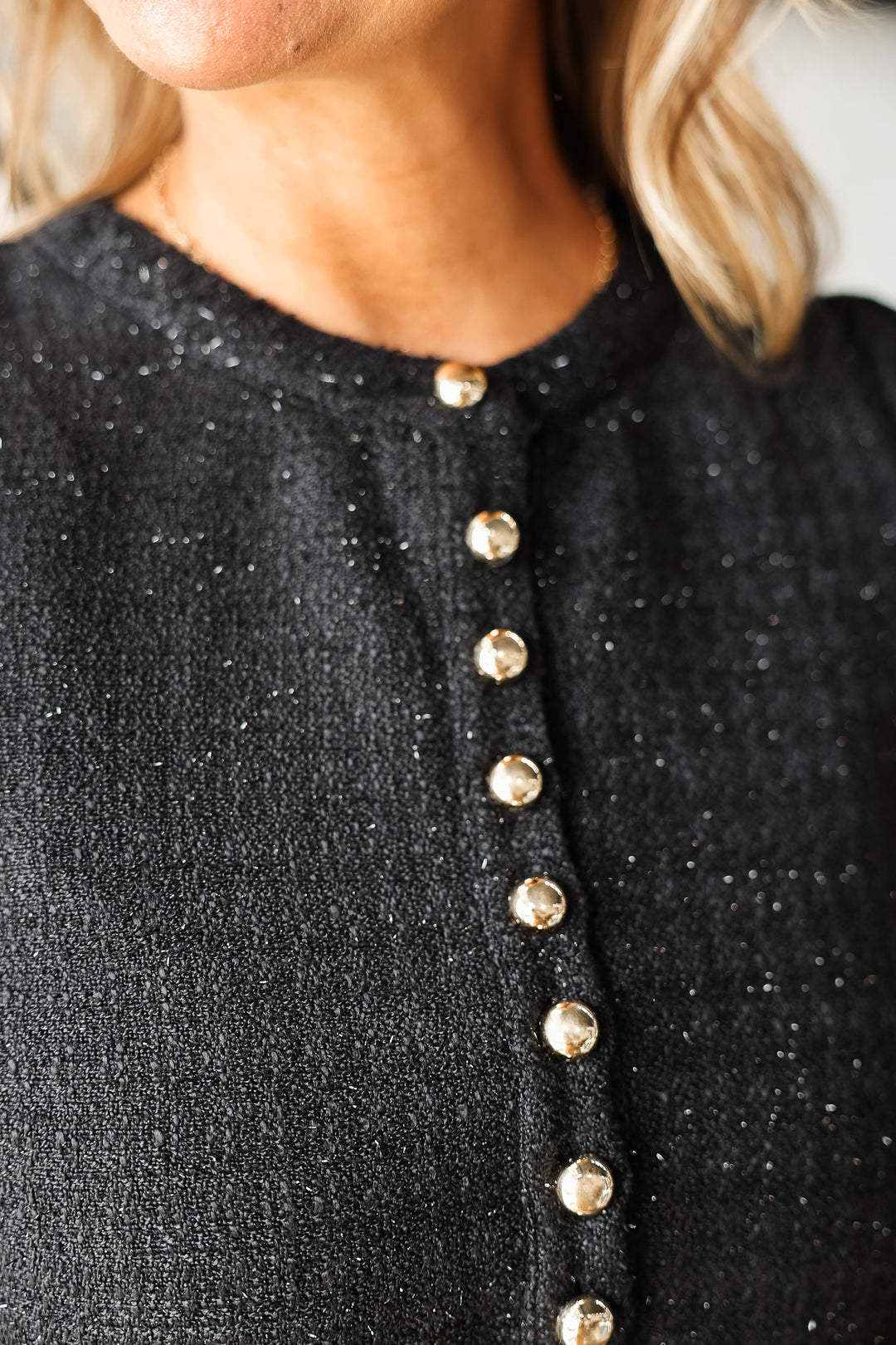 Button Detail Long Sleeve Dress - Black