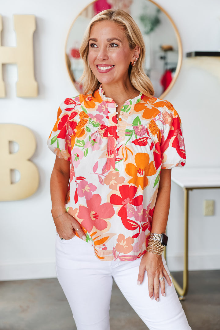 Button Front Floral Top