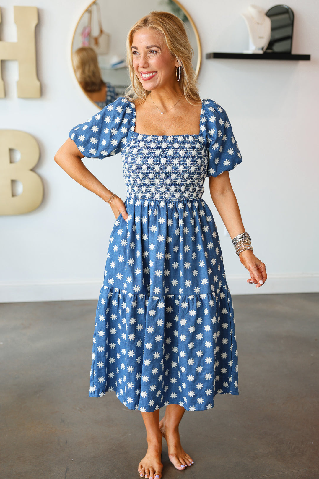 Embroidered Flower Denim Dress