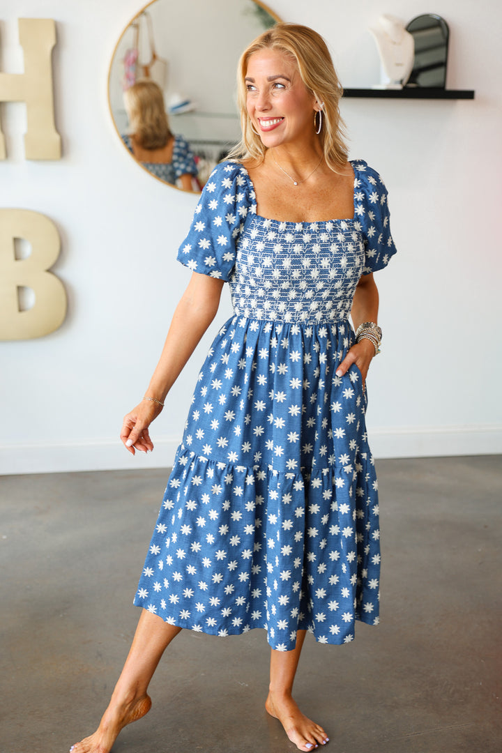 Embroidered Flower Denim Dress