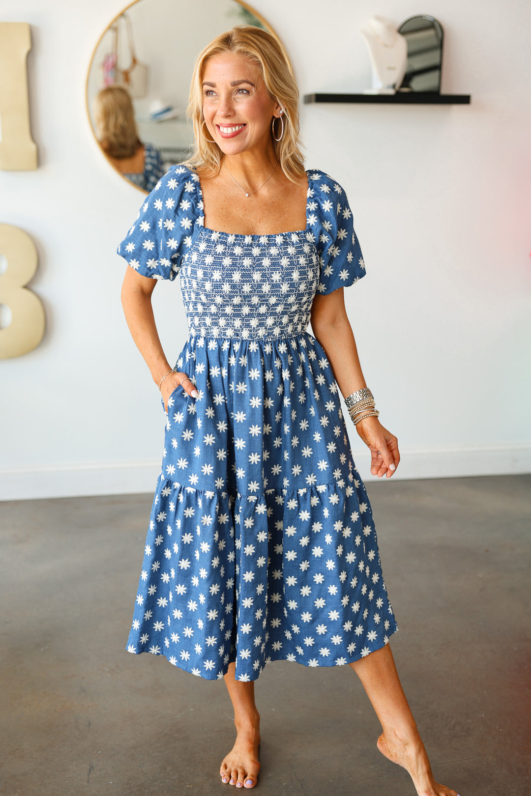 Embroidered Flower Denim Dress