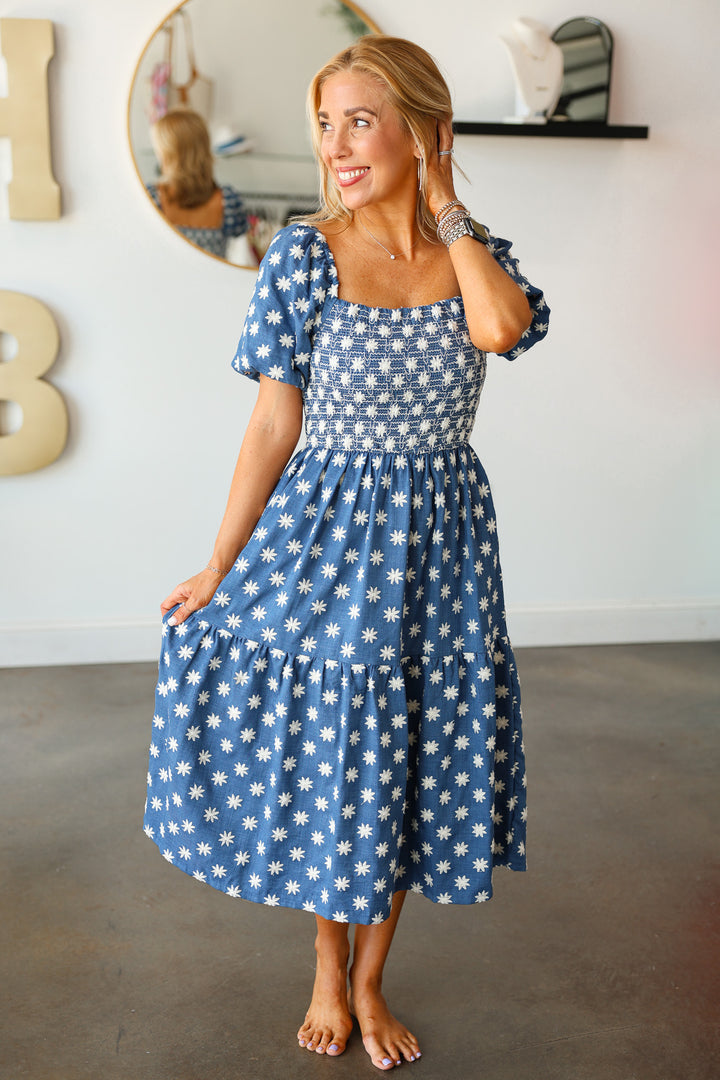 Embroidered Flower Denim Dress