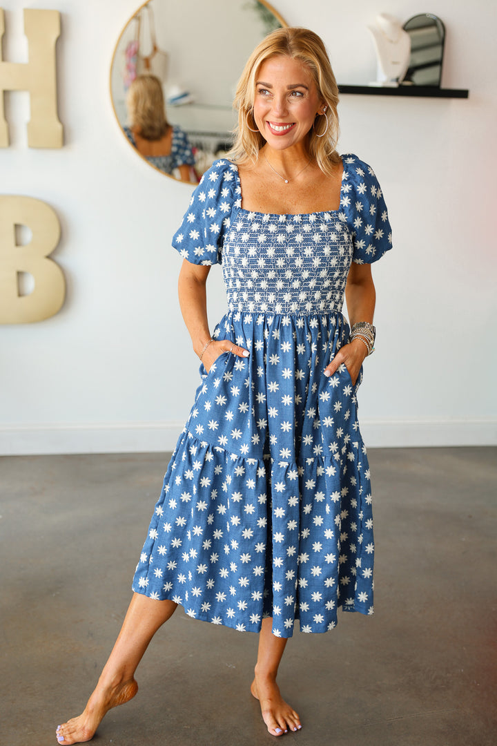 Embroidered Flower Denim Dress