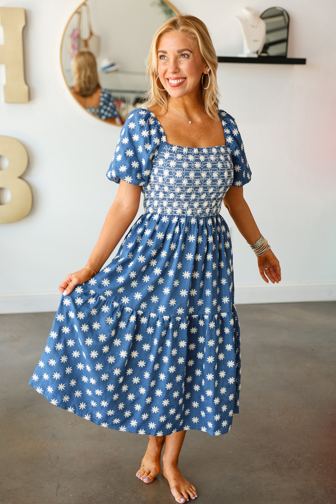 Embroidered Flower Denim Dress