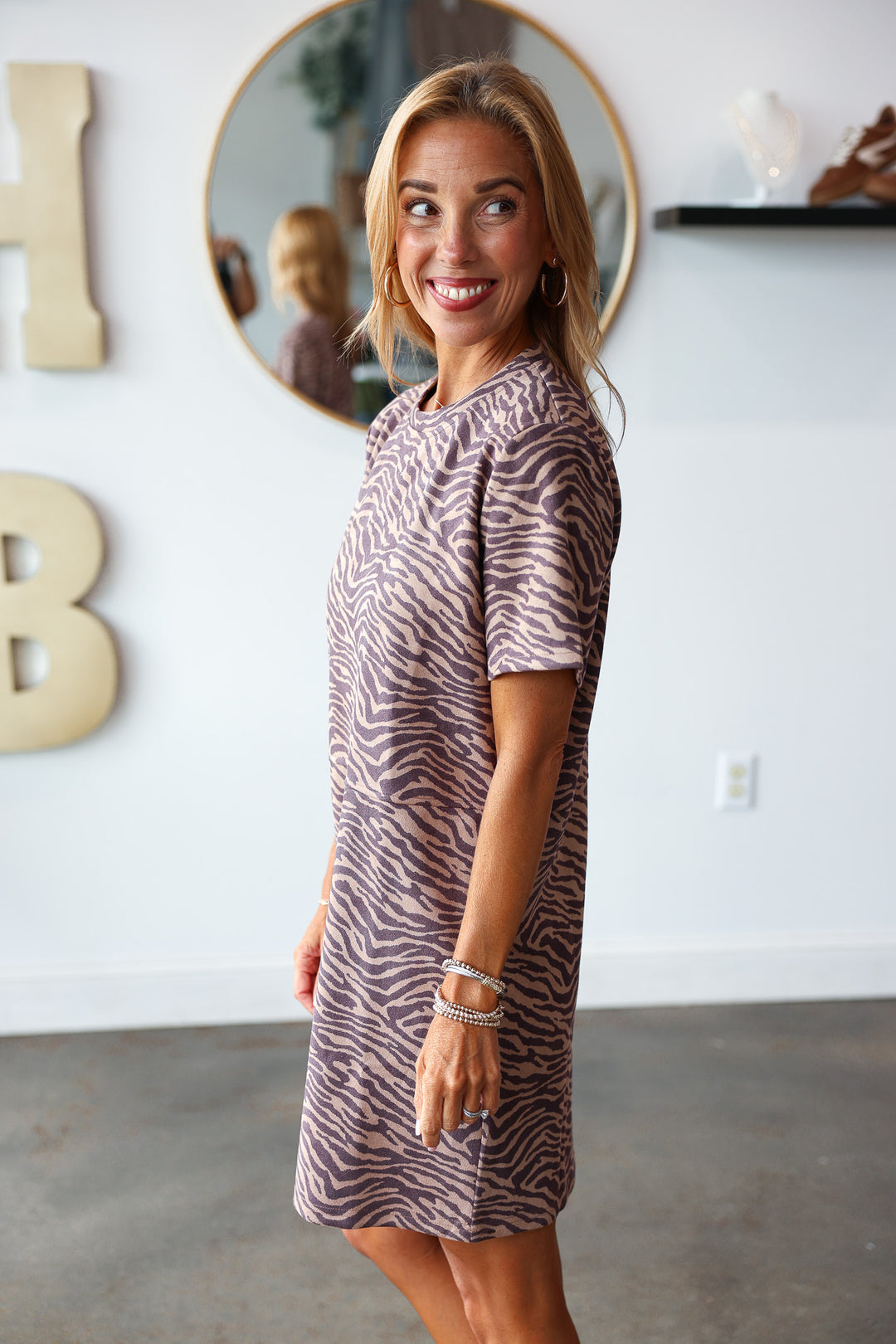 Faux Suede Shift Dress - Brown