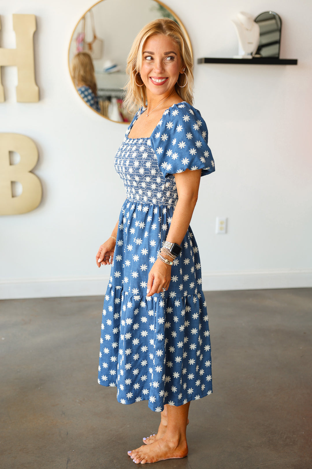 Embroidered Flower Denim Dress