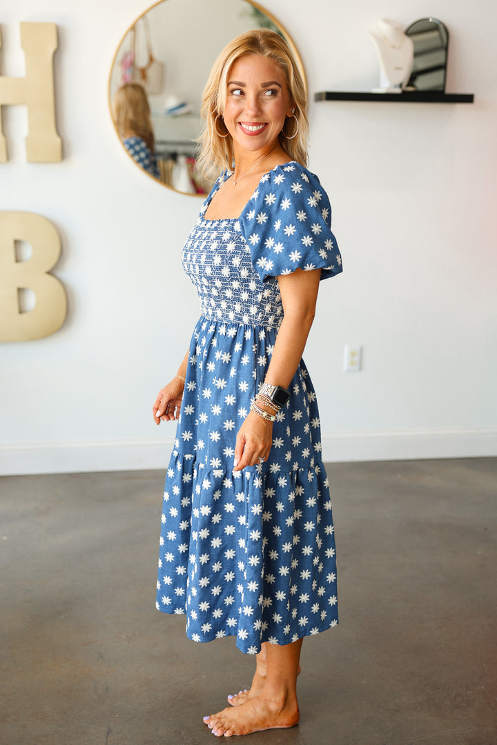 Embroidered Flower Denim Dress