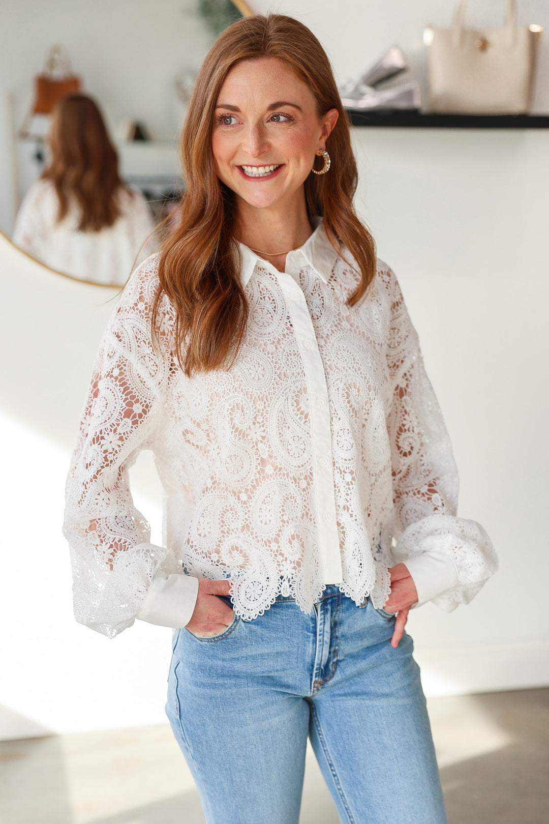 Scallop Trim Lace Top - White