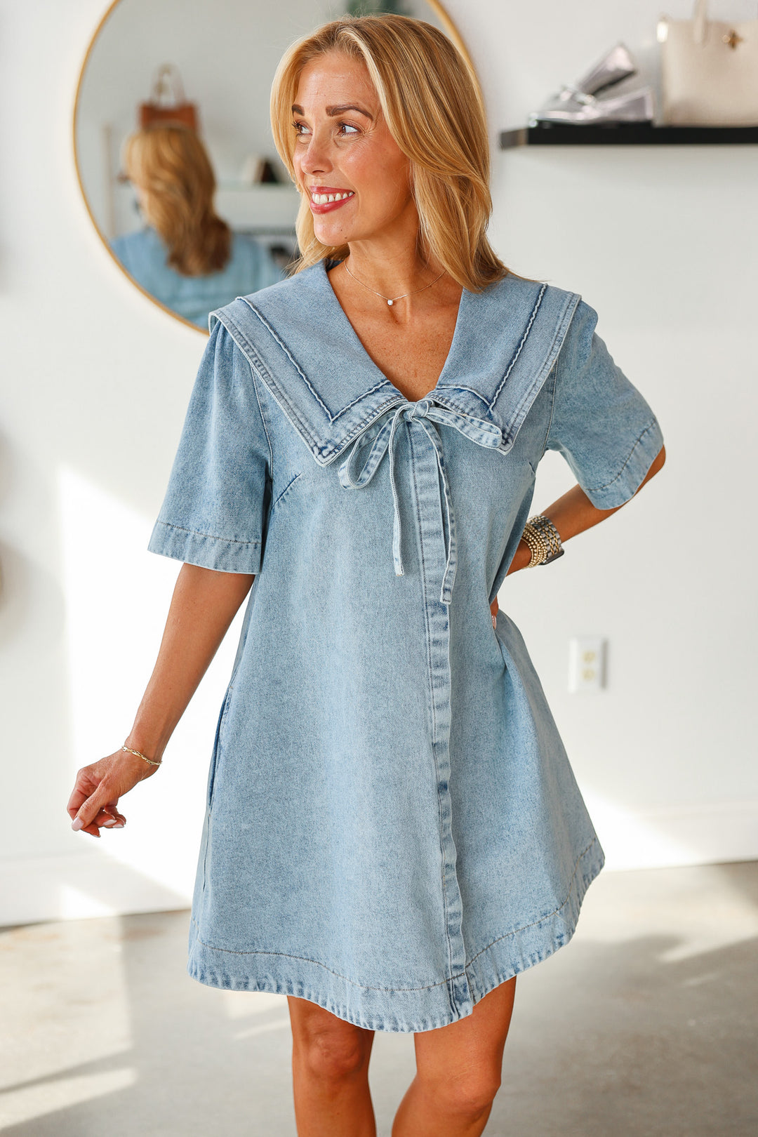 Bow Front Sailor Dress - Denim