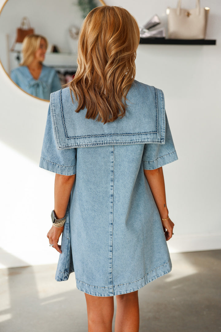 Bow Front Sailor Dress - Denim
