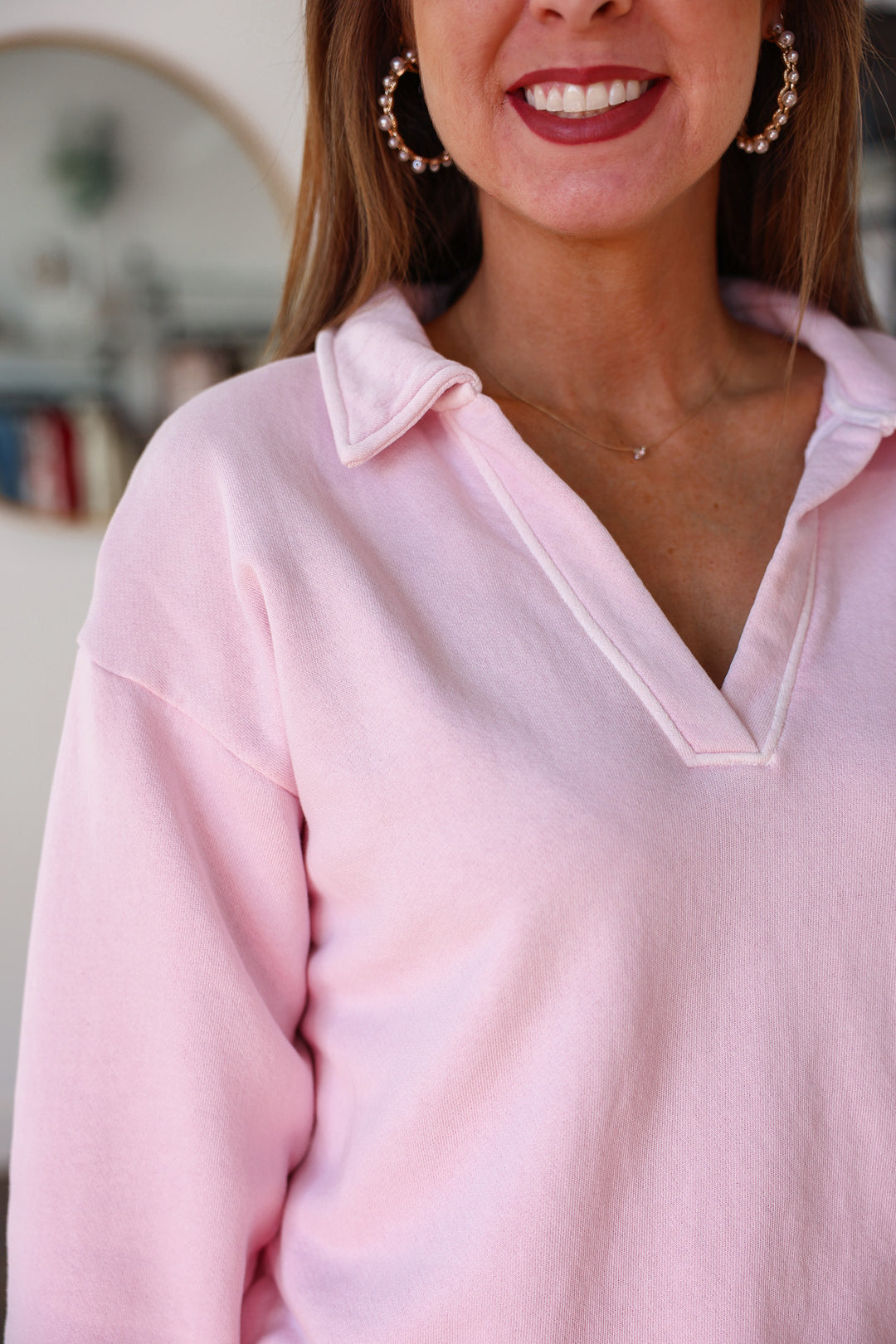 Relaxed Polo Pullover - Light Pink