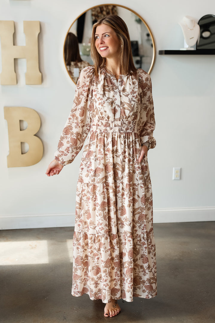 Printed Tiered Maxi Dress - Cream