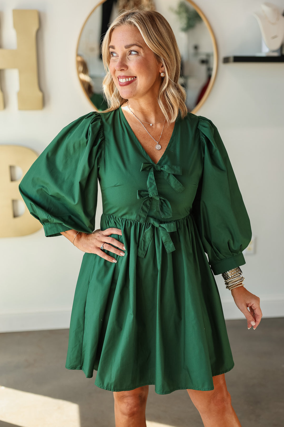 Bow Front Dress - Green