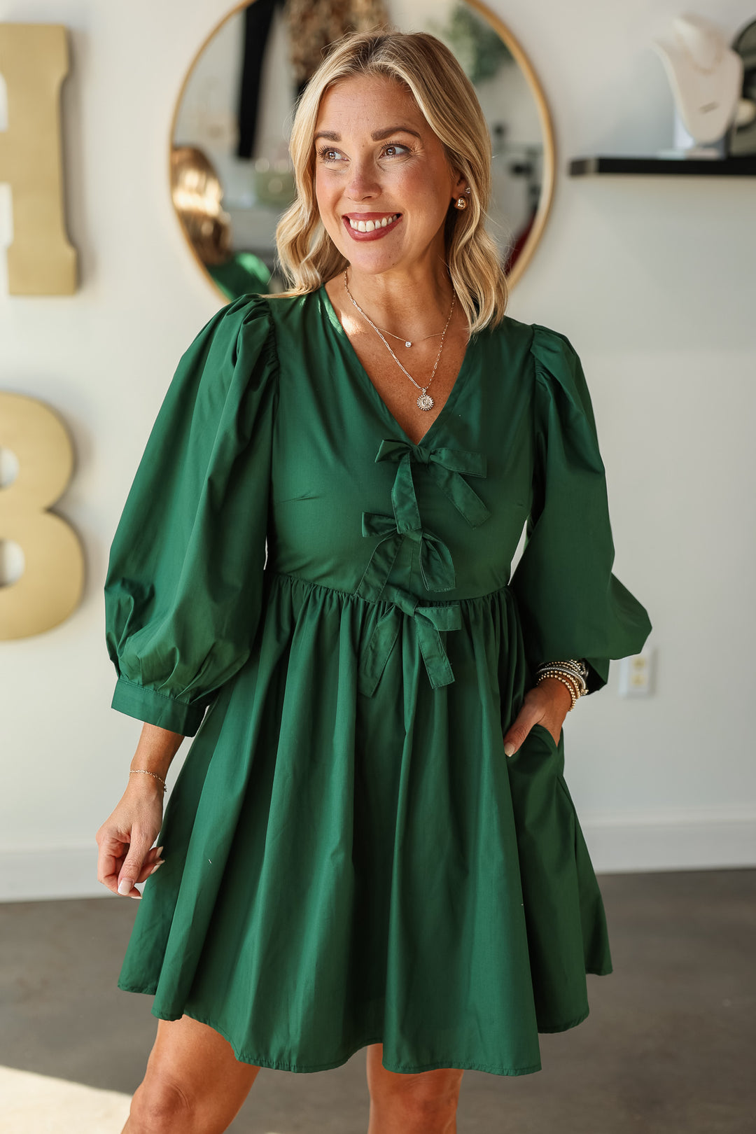 Bow Front Dress - Green