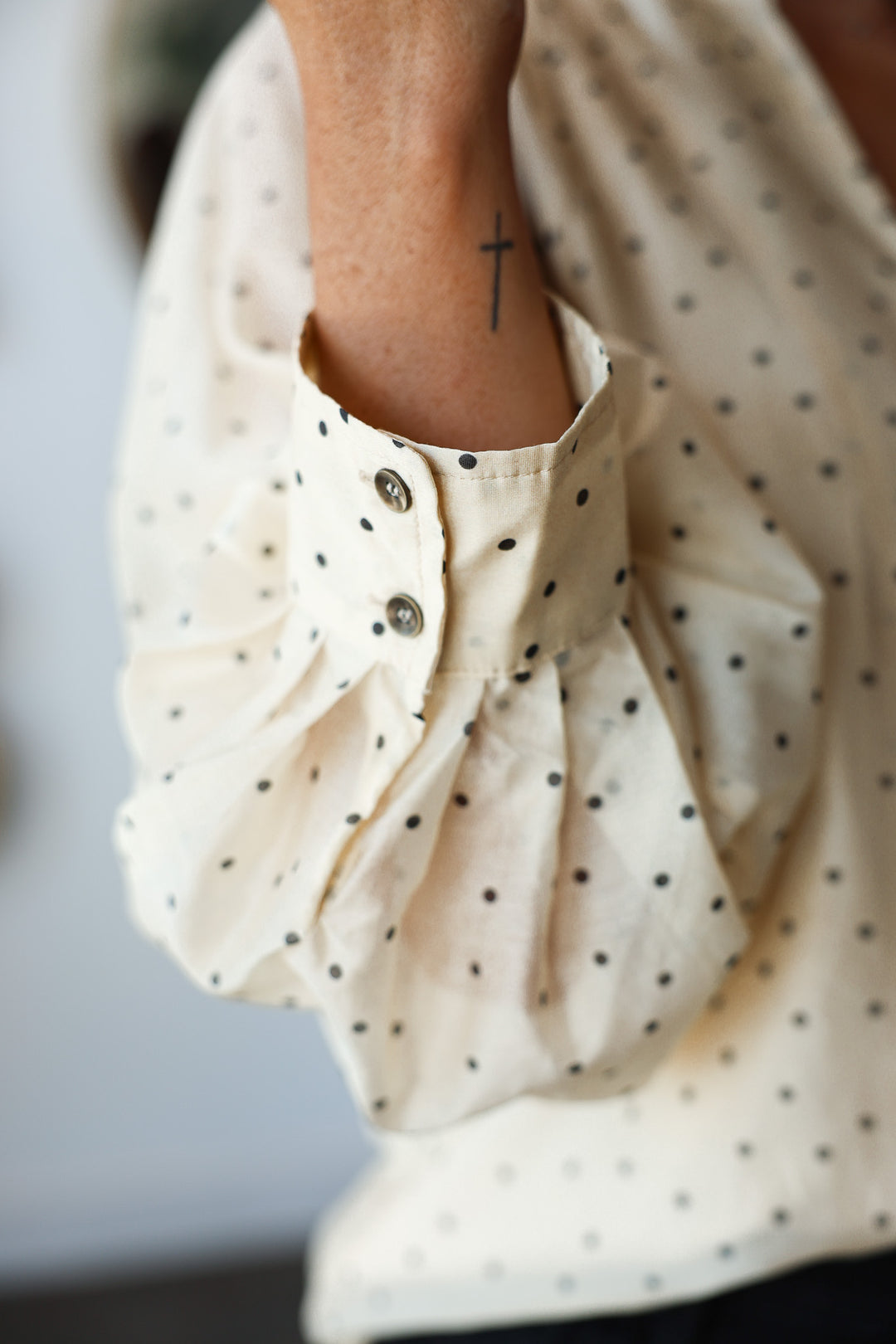Polka Dot Button Front Top - Ecru