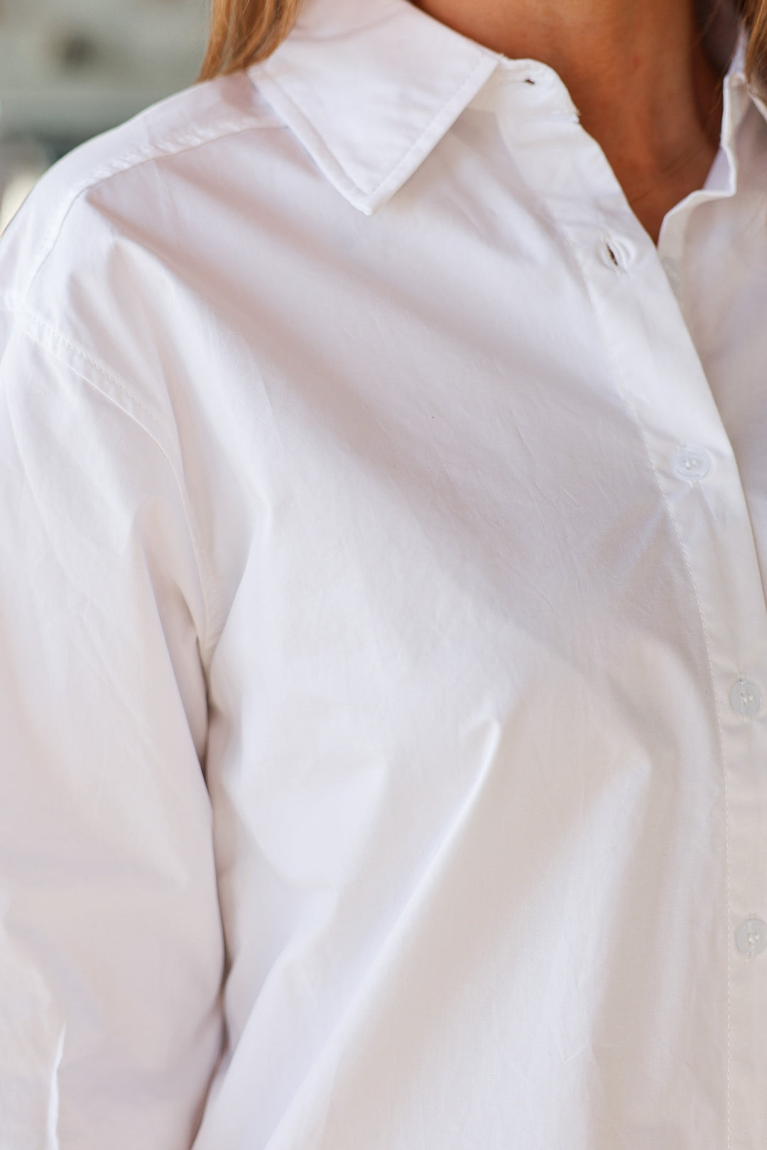 Elastic Sleeve Button Down - White