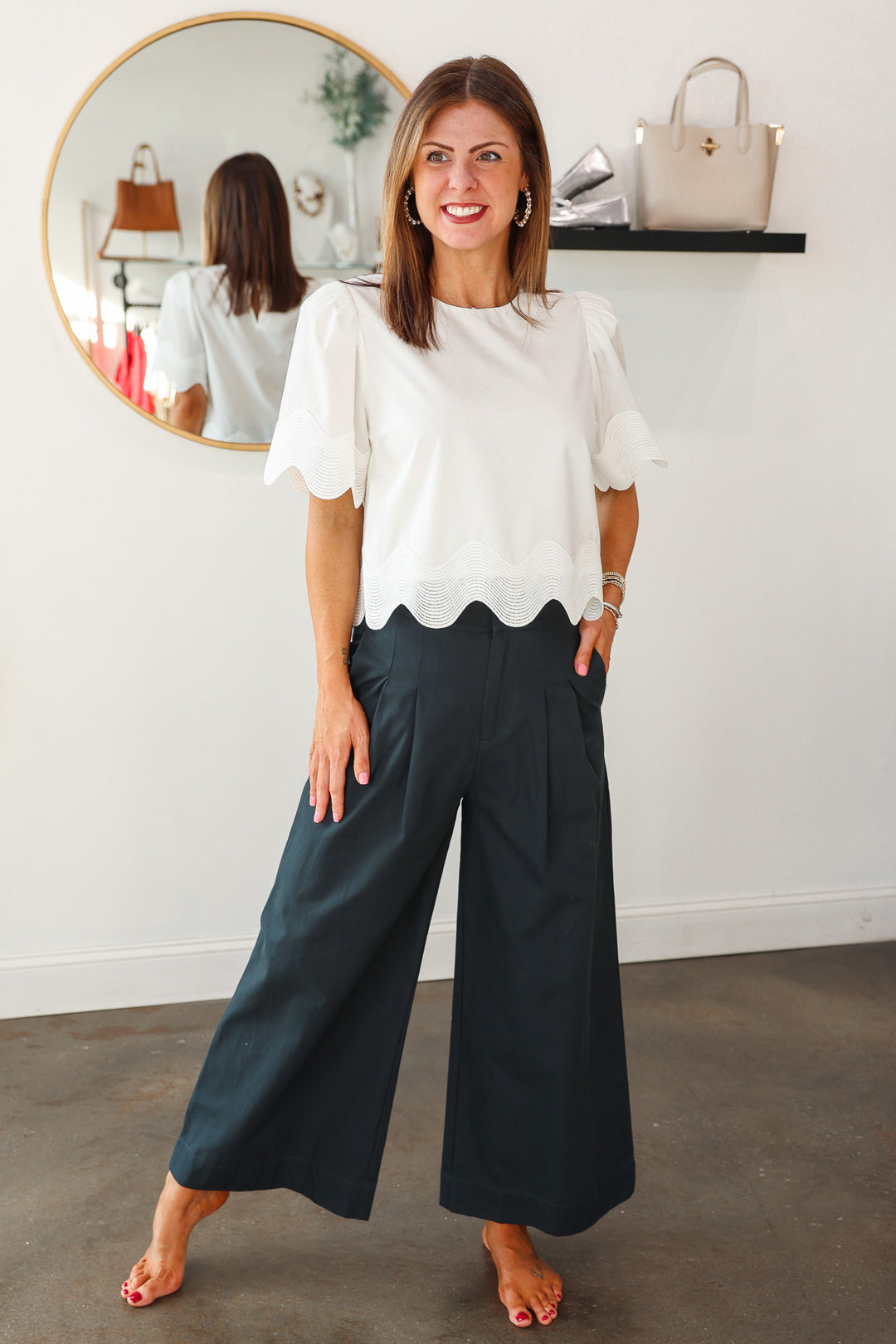 Wide Leg Trousers - Navy