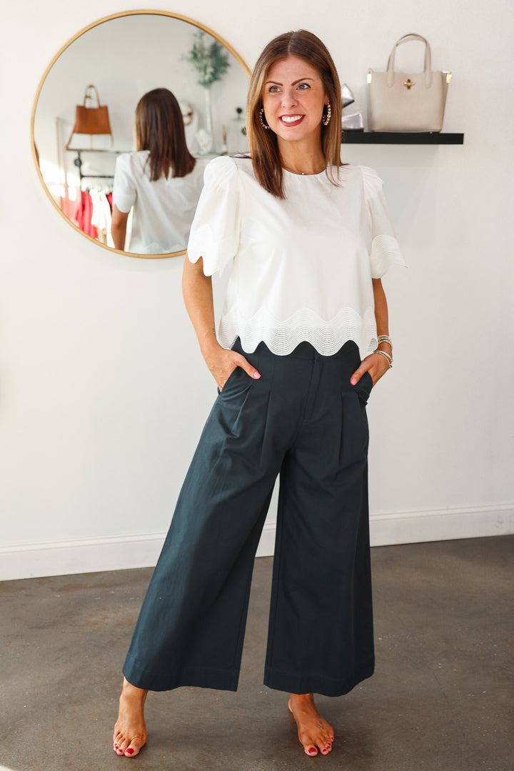Wide Leg Trousers - Navy