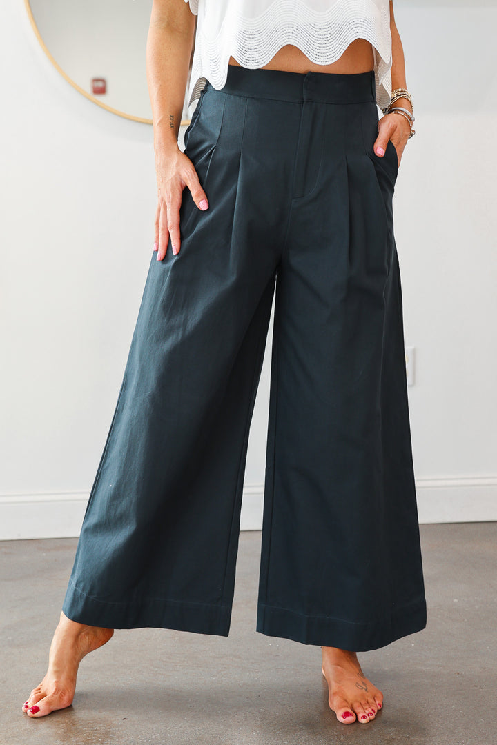 Wide Leg Trousers - Navy