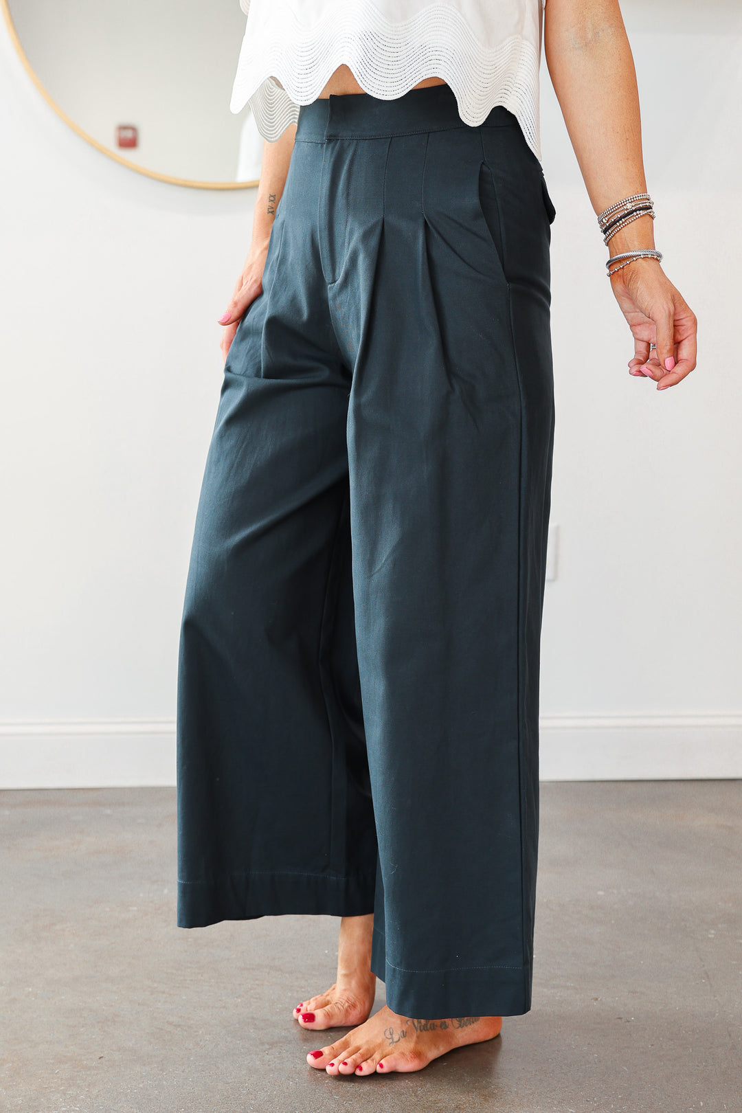 Wide Leg Trousers - Navy