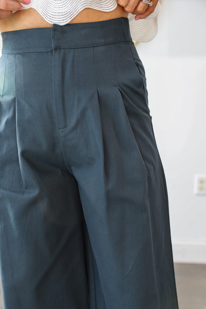 Wide Leg Trousers - Navy