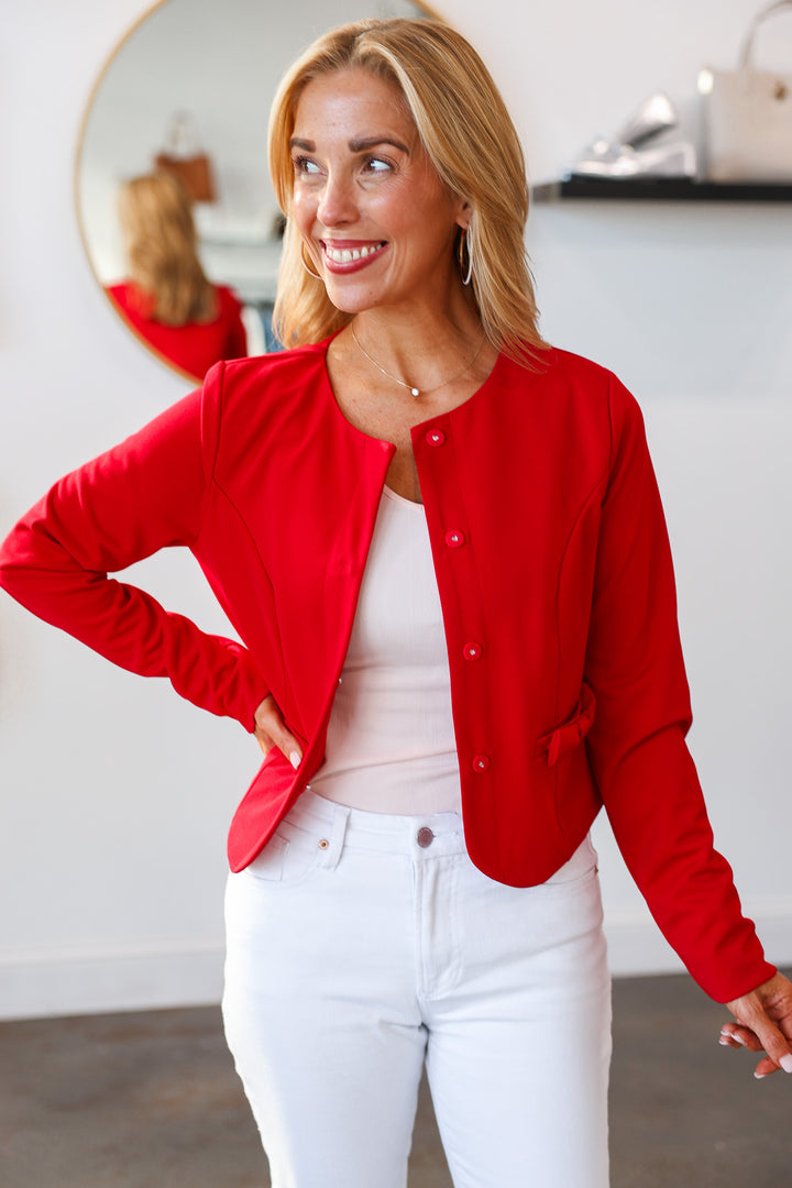 Bow Pocket Ponte Jacket - Red