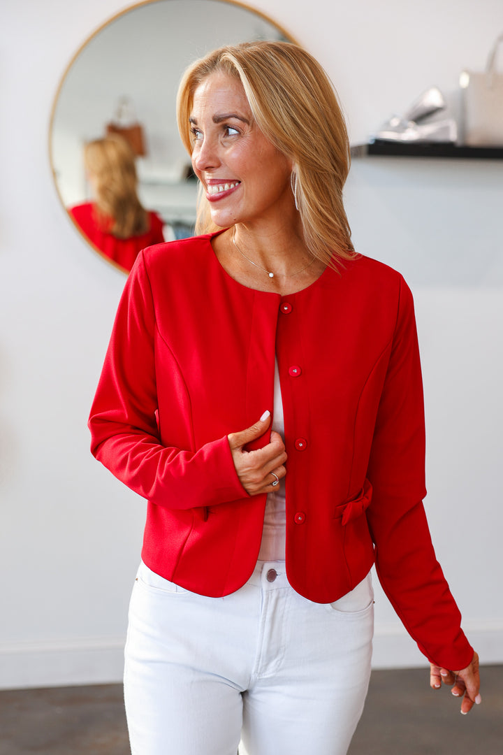 Bow Pocket Ponte Jacket - Red