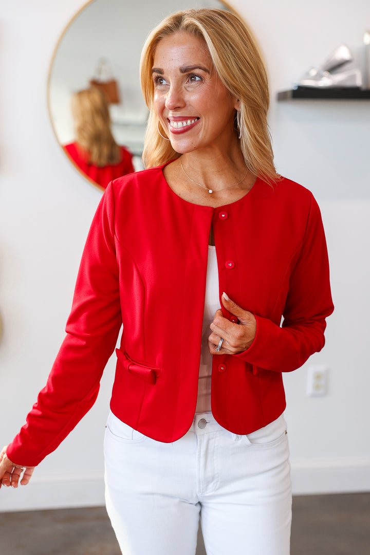 Bow Pocket Ponte Jacket - Red