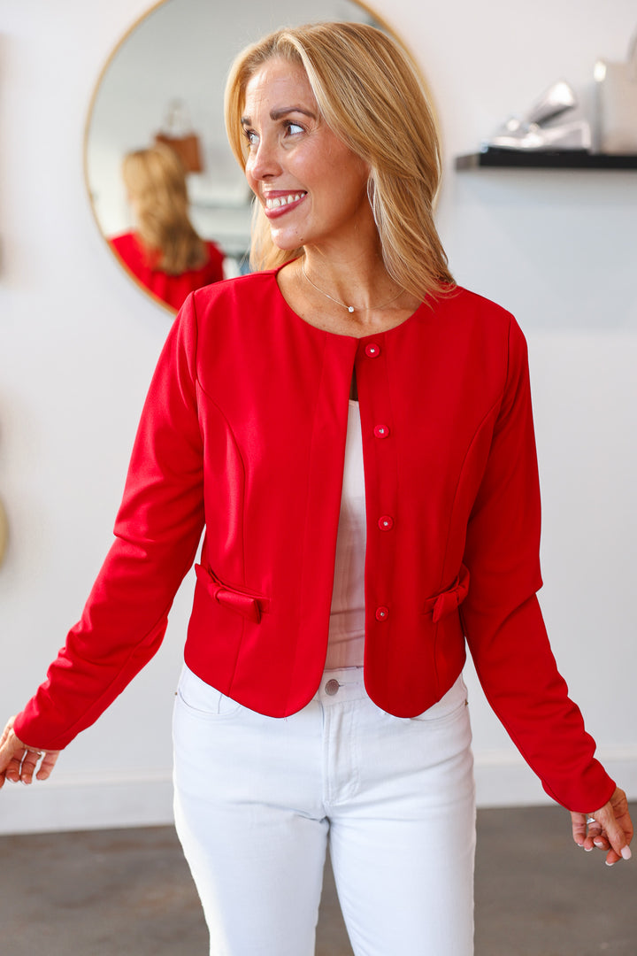 Bow Pocket Ponte Jacket - Red
