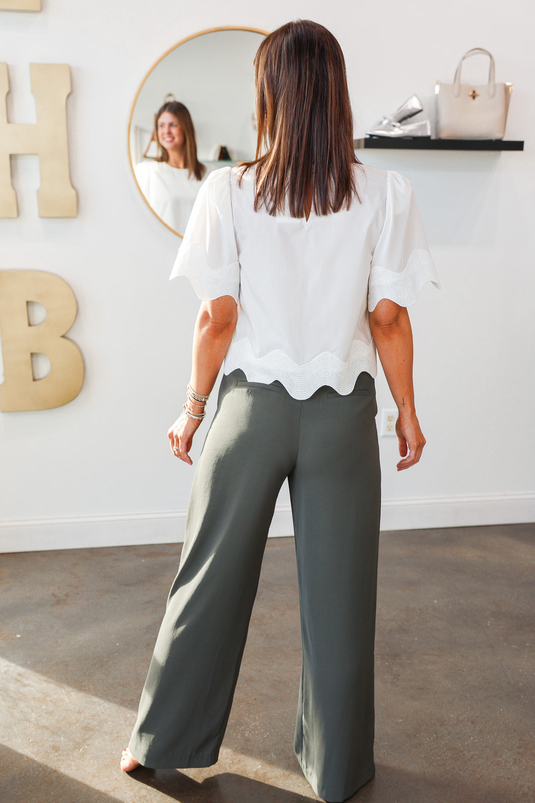Wide Leg Dress Pants - Dark Green