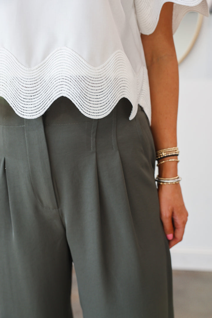 Wide Leg Dress Pants - Dark Green