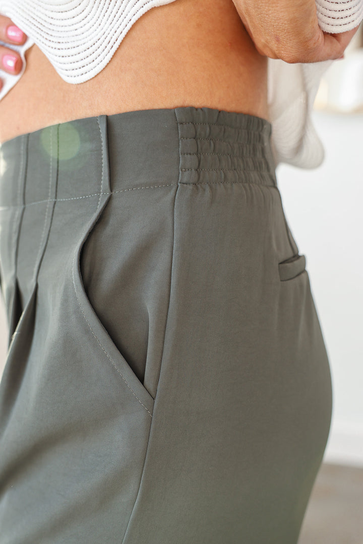 Wide Leg Dress Pants - Dark Green