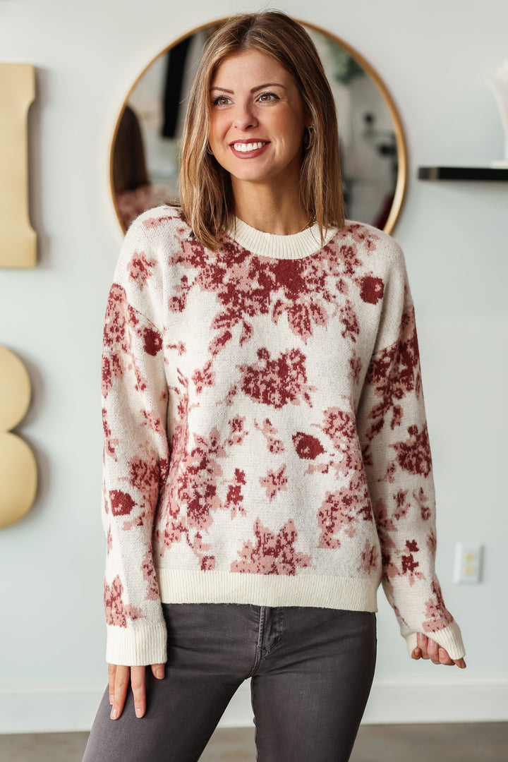 Floral Brushed Sweater - Cream/Rose