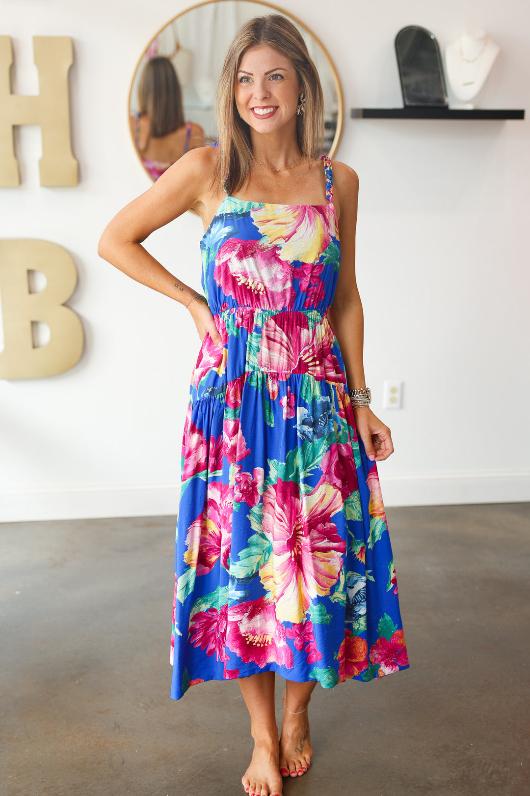 Braided Strap Floral Maxi Dress - Blue