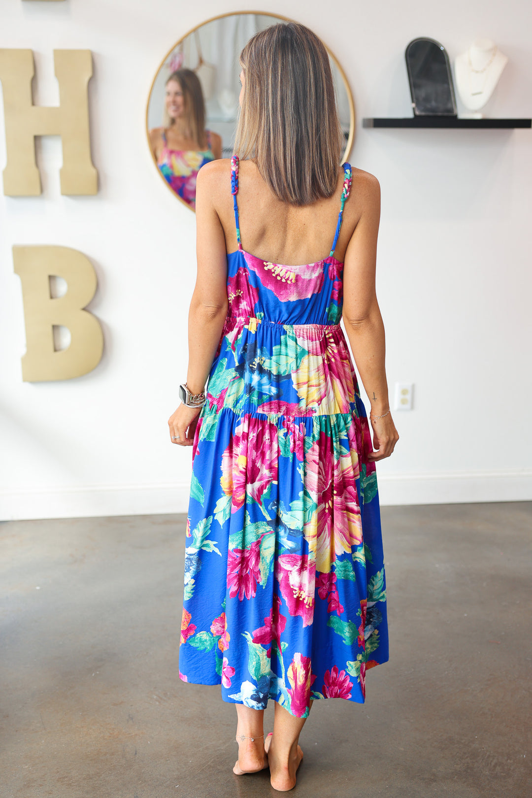 Braided Strap Floral Maxi Dress - Blue