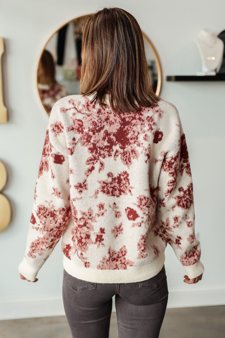 Floral Brushed Sweater - Cream/Rose