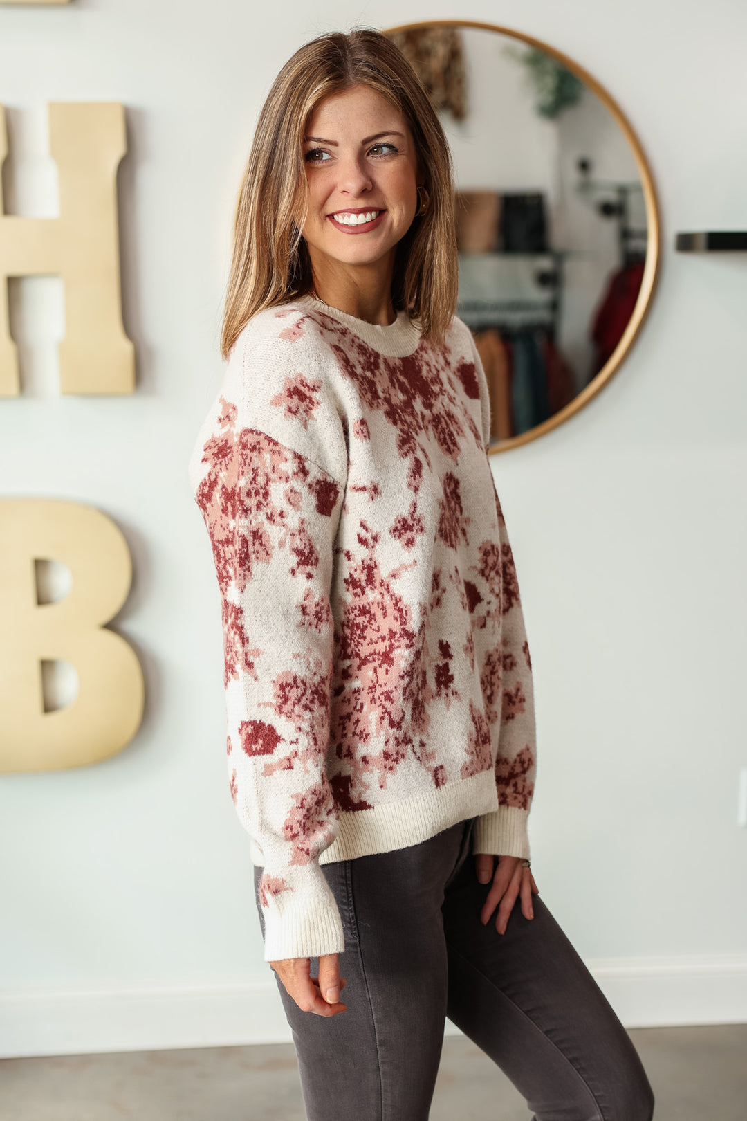 Floral Brushed Sweater - Cream/Rose