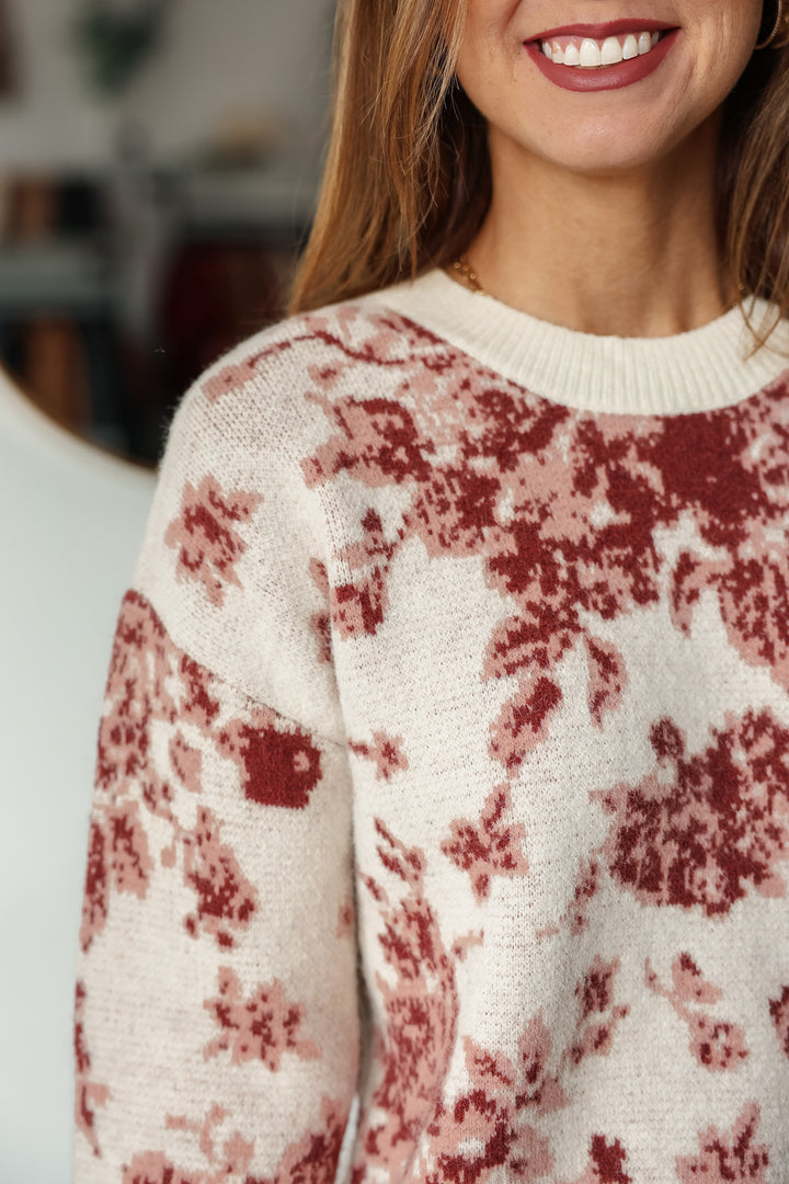 Floral Brushed Sweater - Cream/Rose