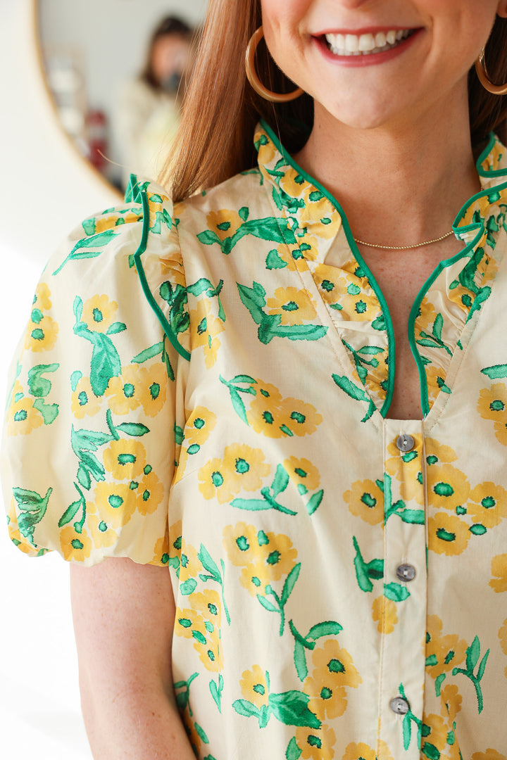 Ruffle Detail Sunflower Top - Yellow