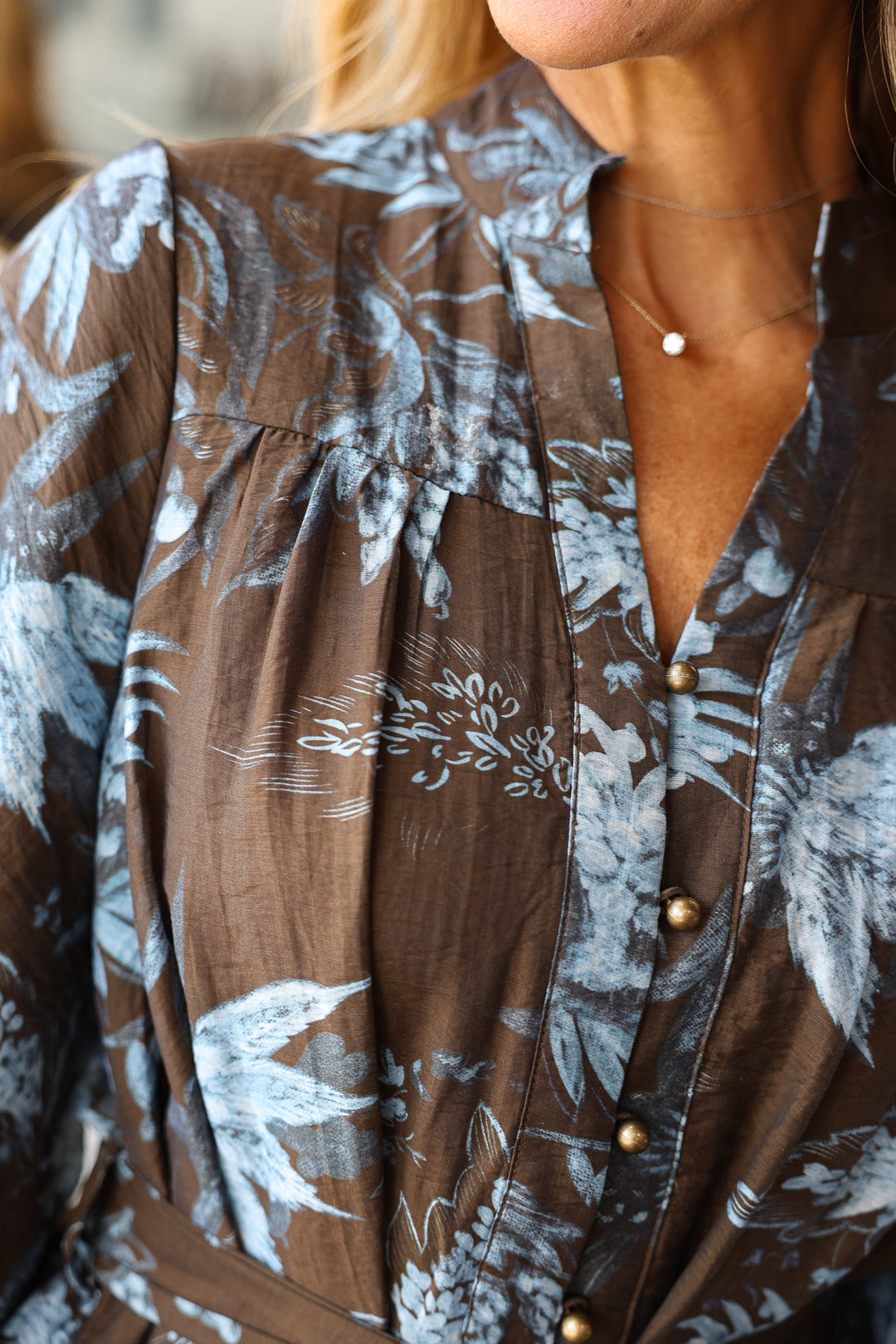 Fall Printed Dress - Slate Brown