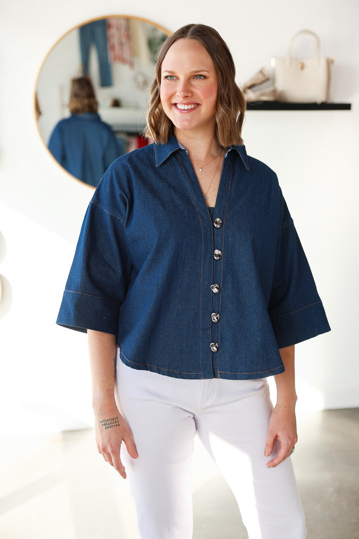 Denim Button Front Top